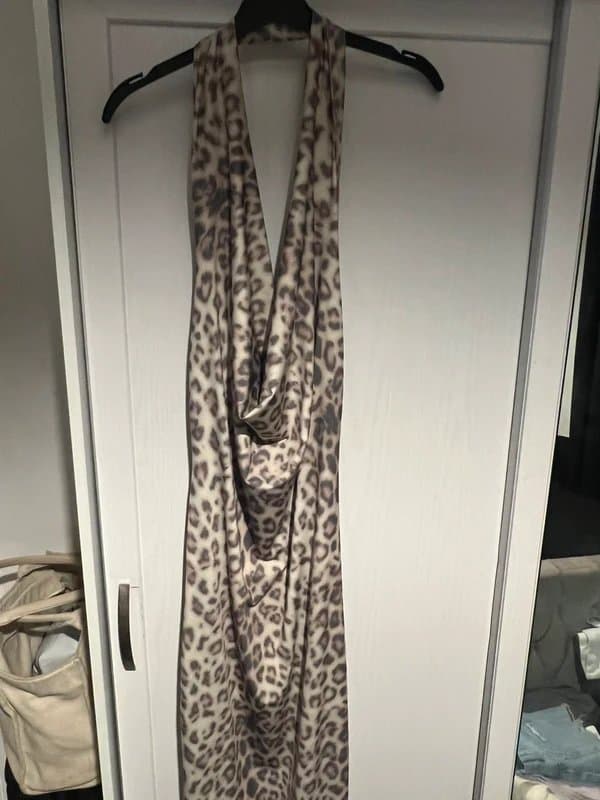 ASOS ASOS thick backless halter neck light leopard maxi dress