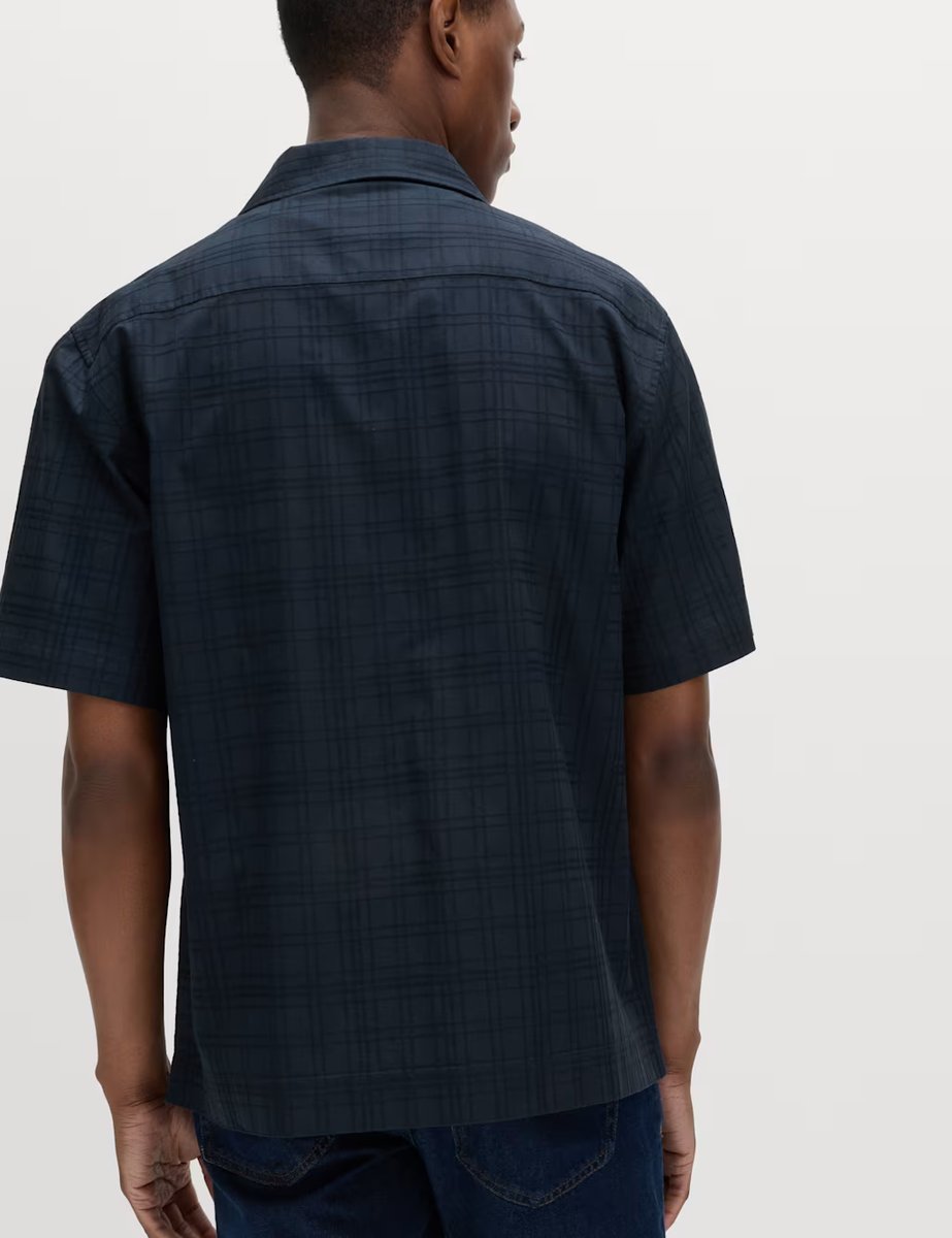 Marks & Spencer M&S Regular Fit Pure Cotton Short Sleeve Shirt Dark Navy - 3