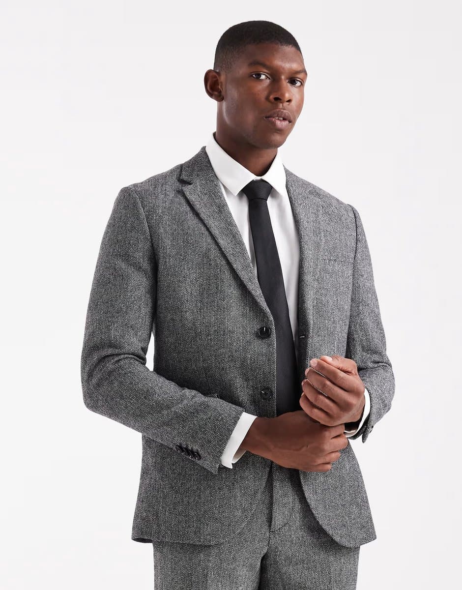 ASOS Jack & Jones wool blend suit jacket in slim fit grey texture