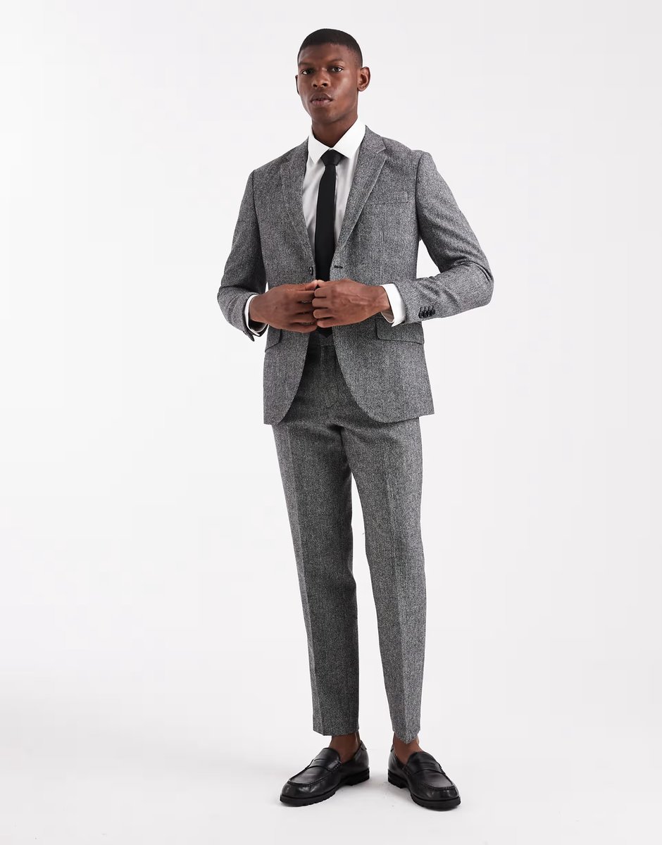 ASOS Jack & Jones wool blend suit jacket in slim fit grey texture - 2