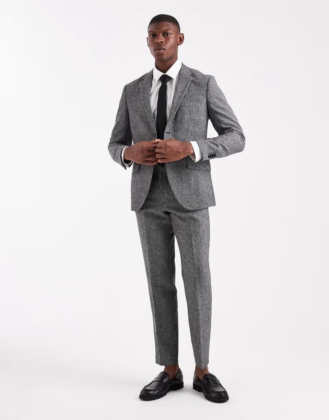 ASOS Jack & Jones wool blend suit jacket in slim fit grey texture - 2