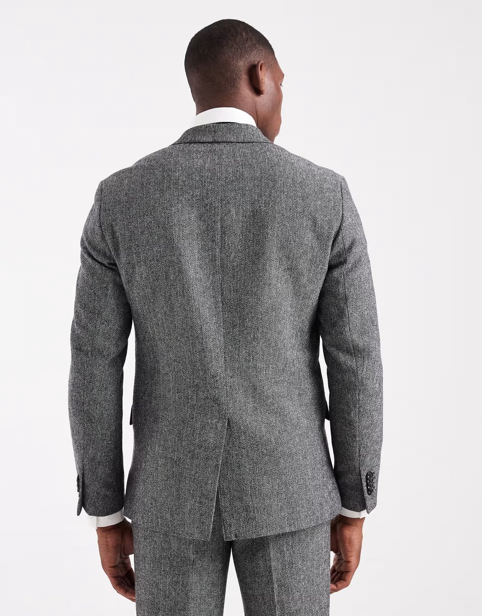 ASOS Jack & Jones wool blend suit jacket in slim fit grey texture - 3