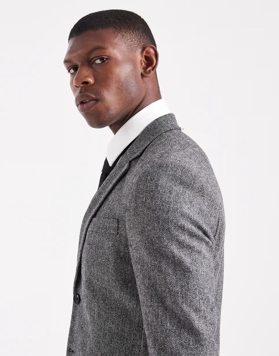 ASOS Jack & Jones wool blend suit jacket in slim fit grey texture - 4