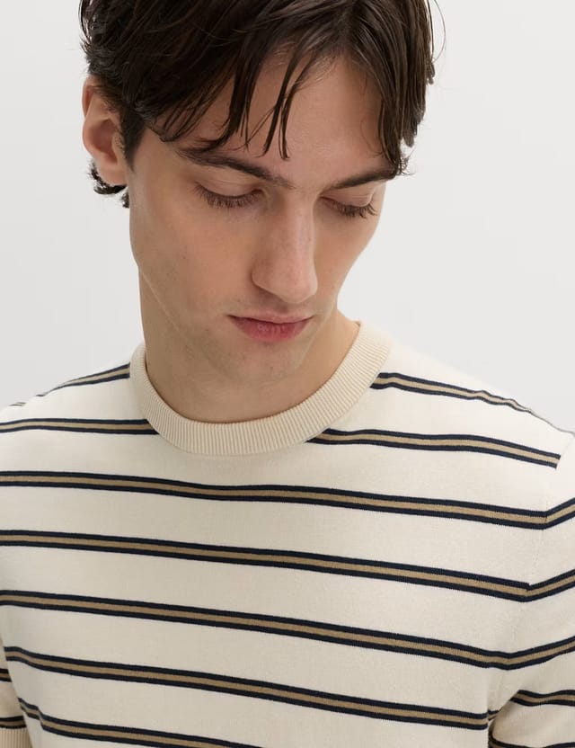 Marks & Spencer M&S Cotton Rich Striped Knitted T-Shirt Ecru Mix - 2