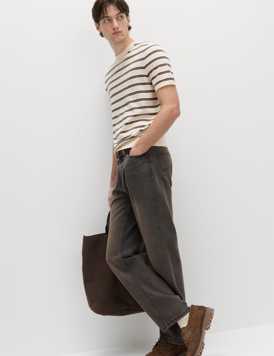 Marks & Spencer M&S Cotton Rich Striped Knitted T-Shirt Ecru Mix - 3