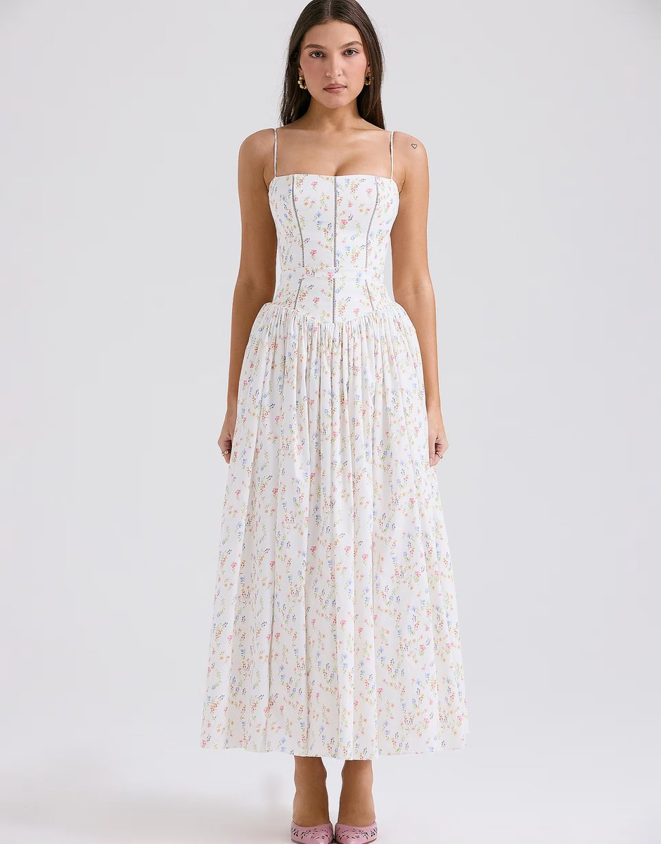 ASOS House of CB Ysabella cotton maxi sundress in white posy print - 1