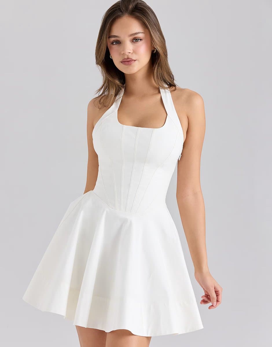 ASOS House of CB Sasha stretch cotton halter neck mini dress in white