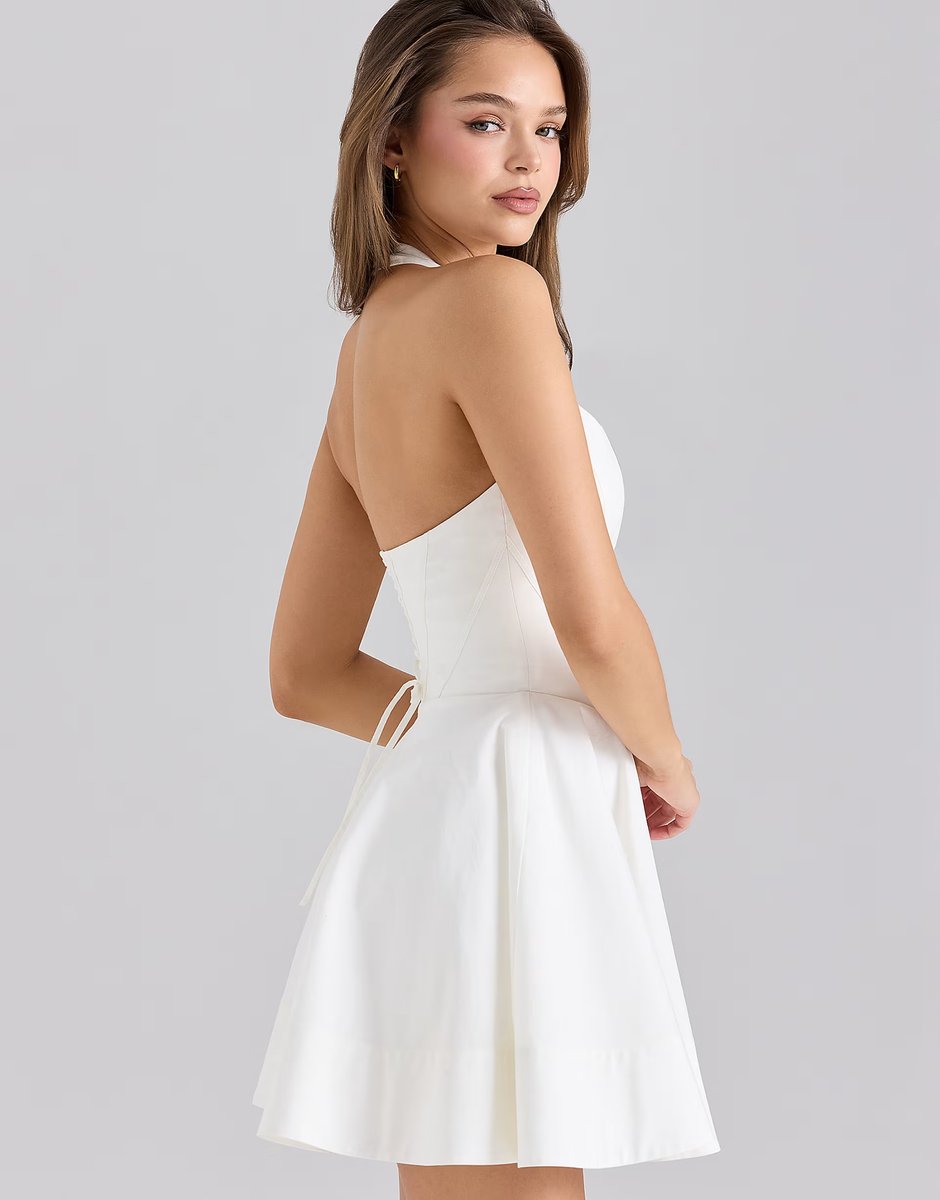 ASOS House of CB Sasha stretch cotton halter neck mini dress in white - 2