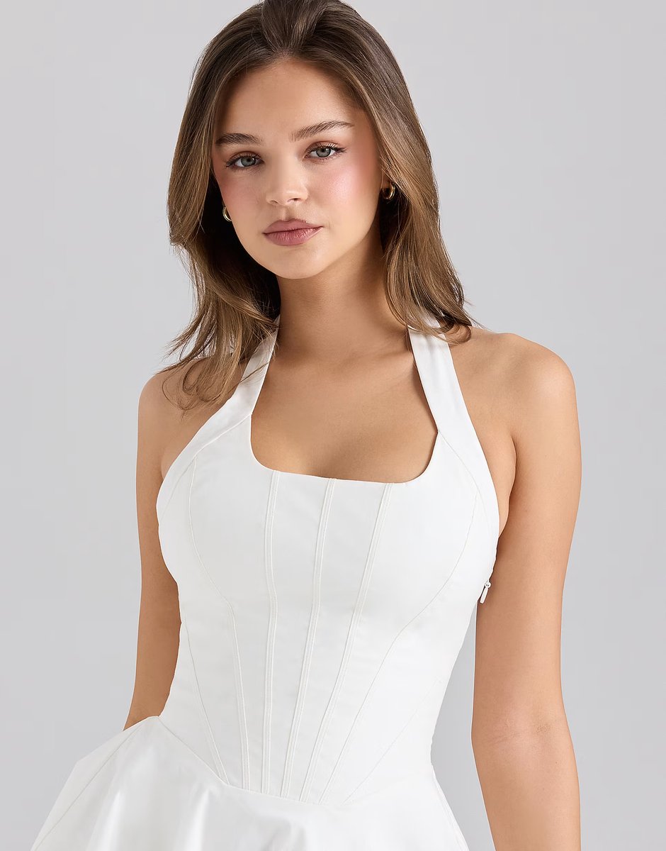 ASOS House of CB Sasha stretch cotton halter neck mini dress in white - 3