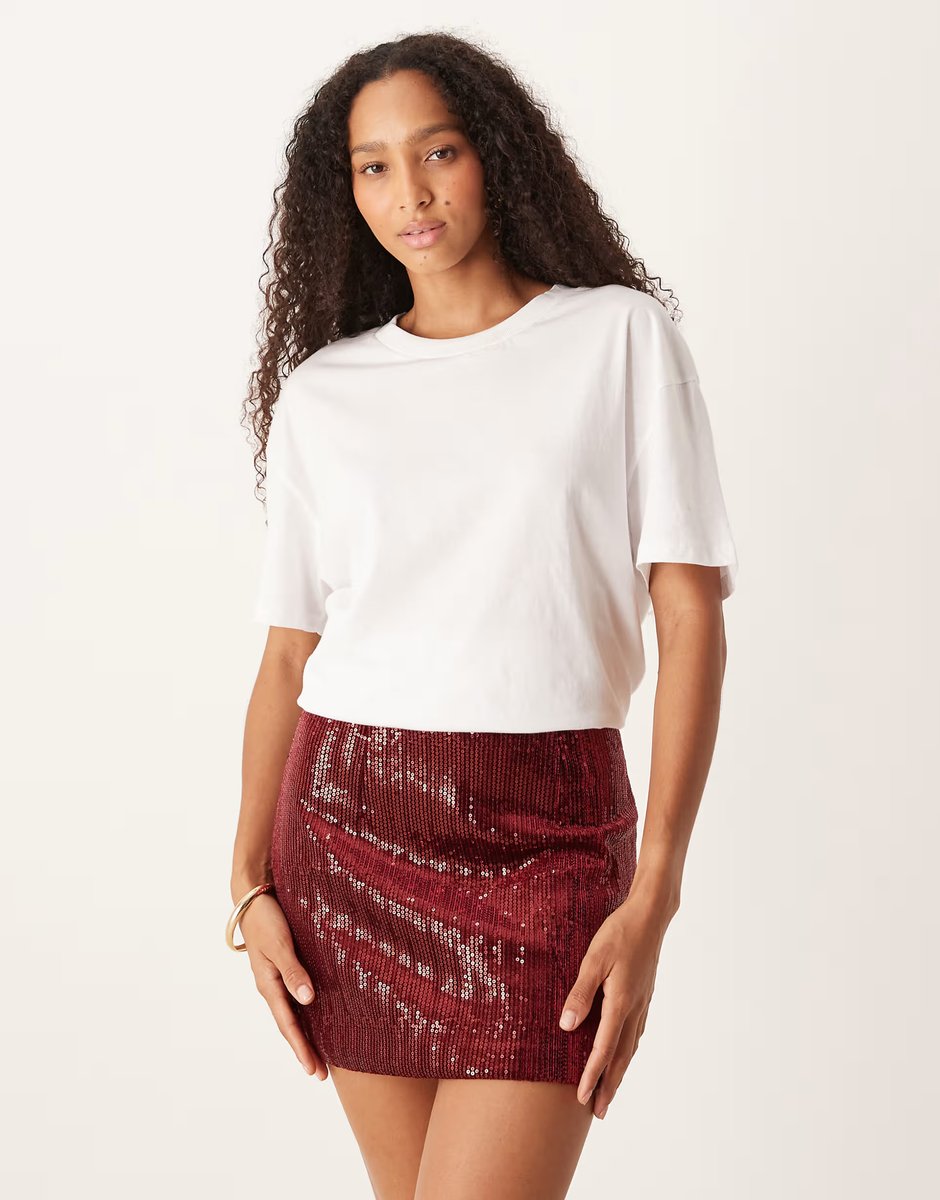 ASOS Amy Lynn sequin velvet mix mini skirt in red - 1