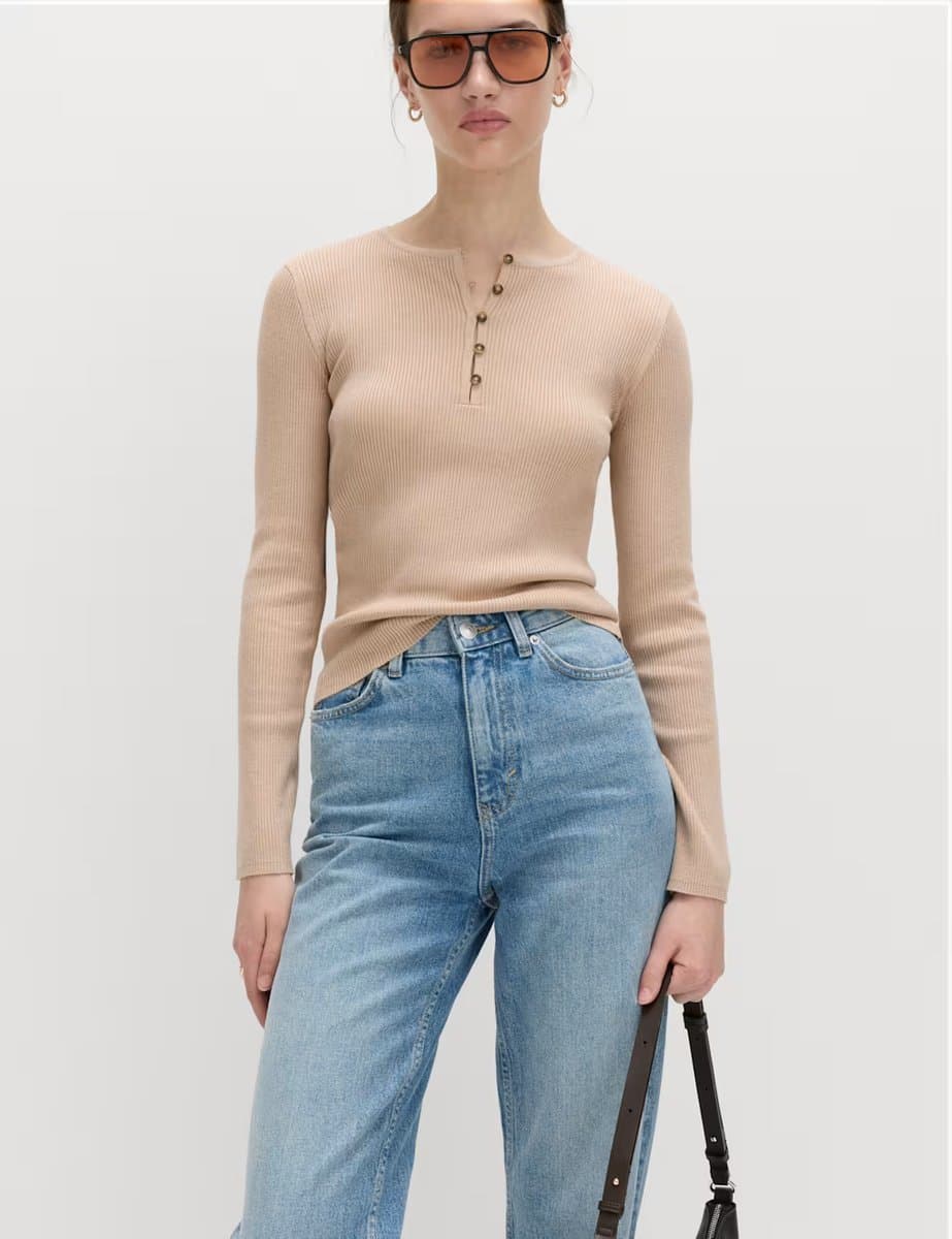 Marks & Spencer M&S Ribbed Slim Fit Knitted Top Cappuccino