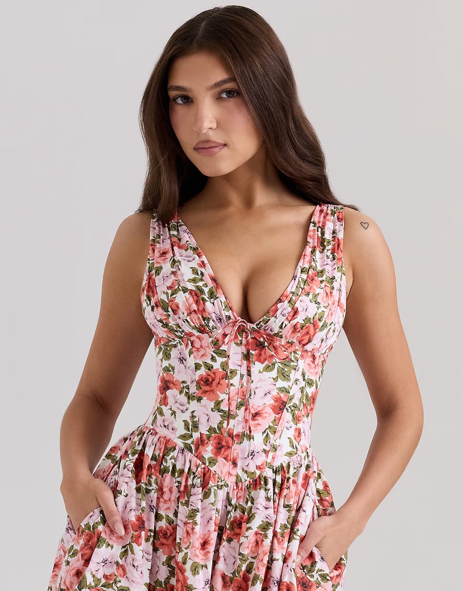 ASOS House of CB Emmelina print stretch cotton corset sundress in floral rose - 2