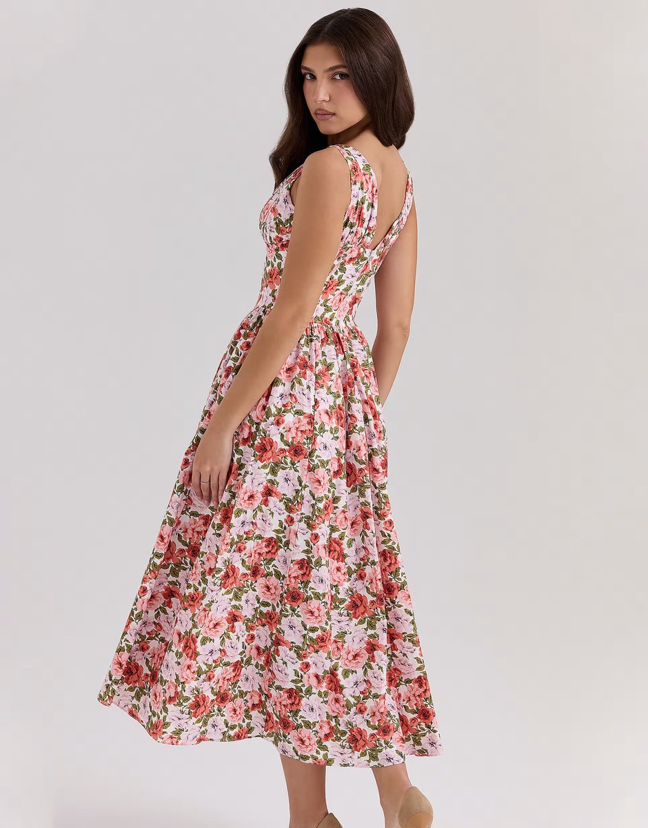ASOS House of CB Emmelina print stretch cotton corset sundress in floral rose - 3