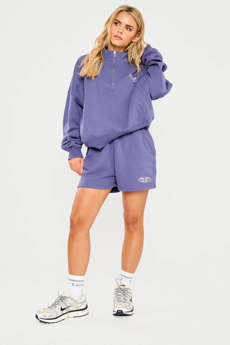 Kaiia Kaiia Running Club Logo Quarter Zip Sweatshirt Light Navy - 3