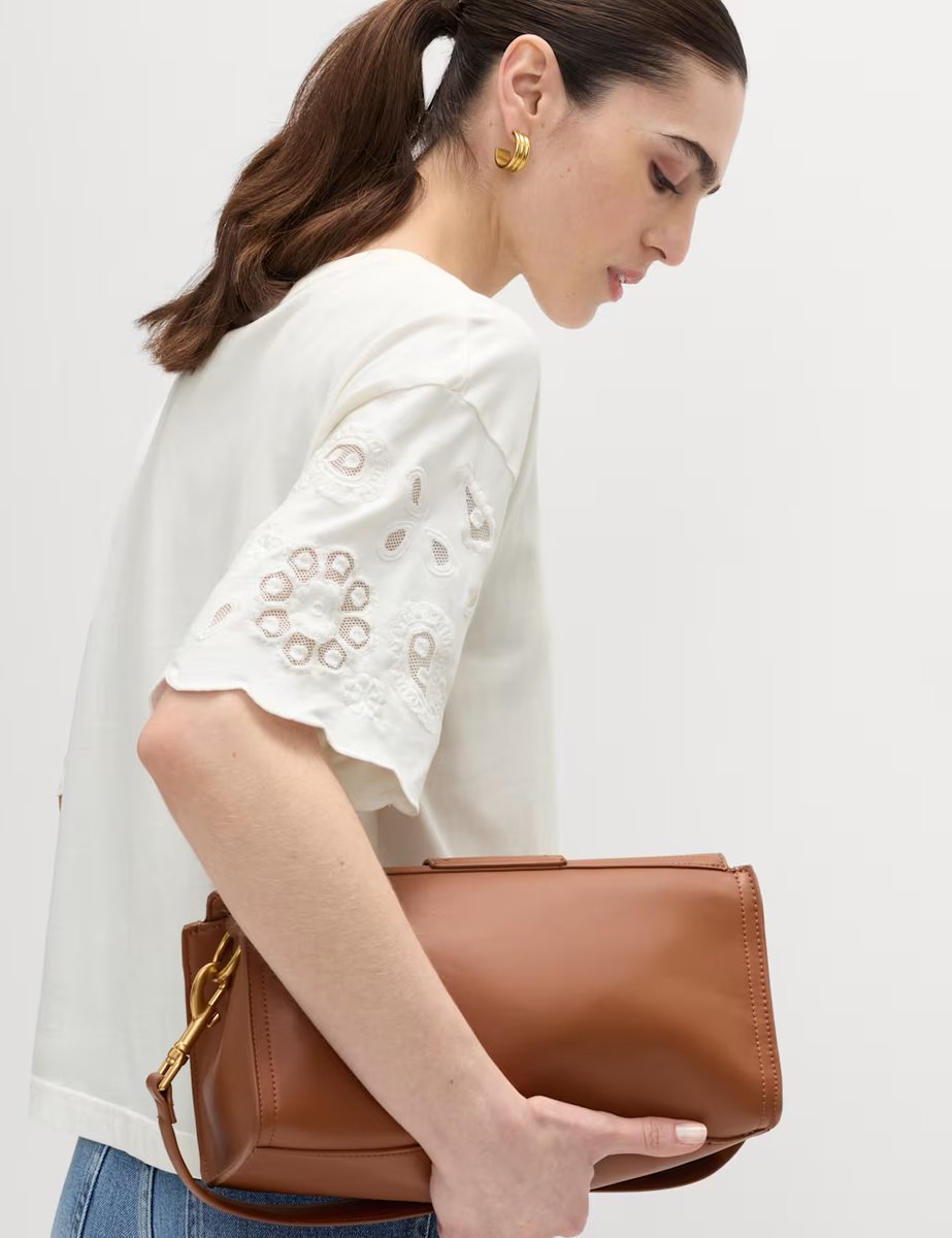 Marks & Spencer M&S Pure Cotton Broderie Boxy T-Shirt Soft White - 2