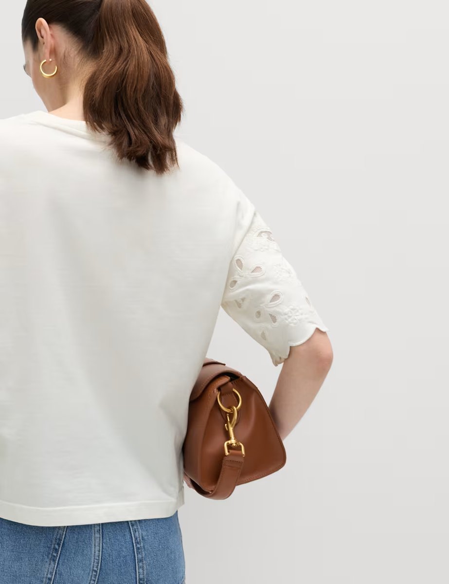 Marks & Spencer M&S Pure Cotton Broderie Boxy T-Shirt Soft White - 4