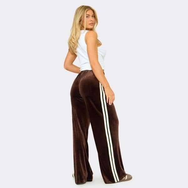 EGO EGO Chocolate Brown Mid Rise Drawstring Side Stripe Velour Joggers