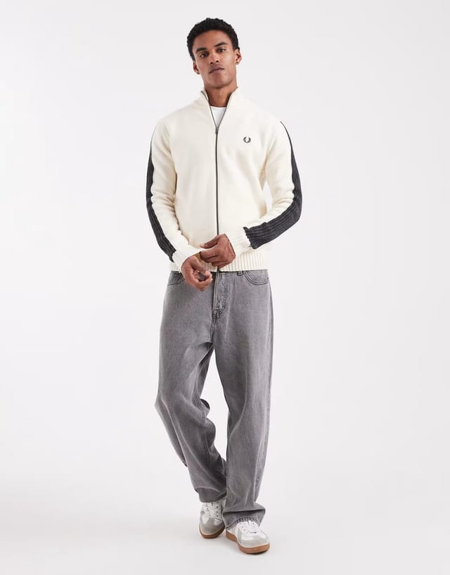 ASOS Fred Perry ribbed long sleeve zip through jumper in ecru - 2