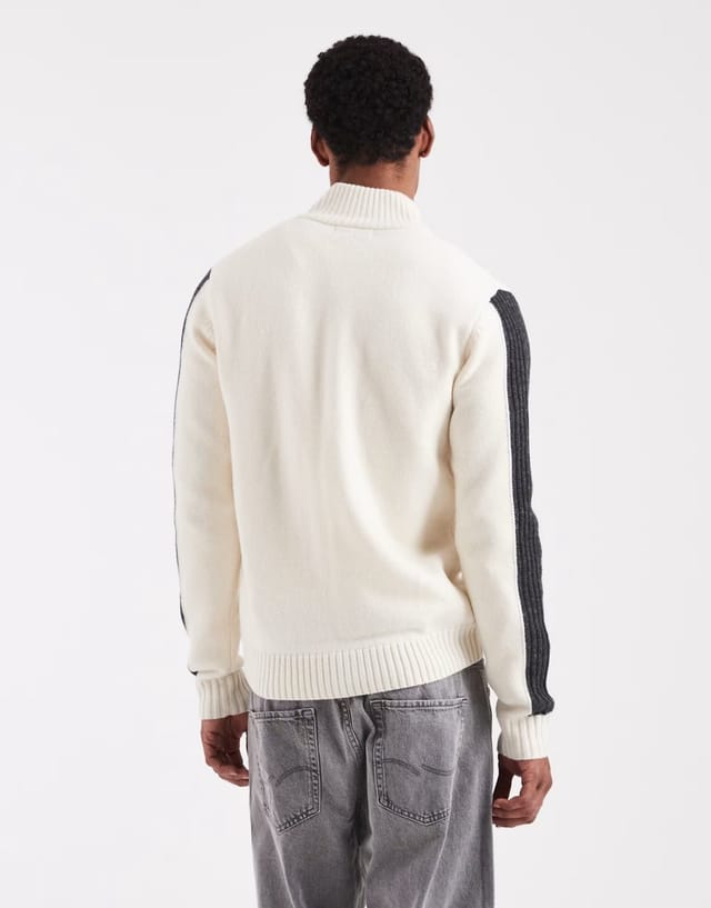 ASOS Fred Perry ribbed long sleeve zip through jumper in ecru - 3