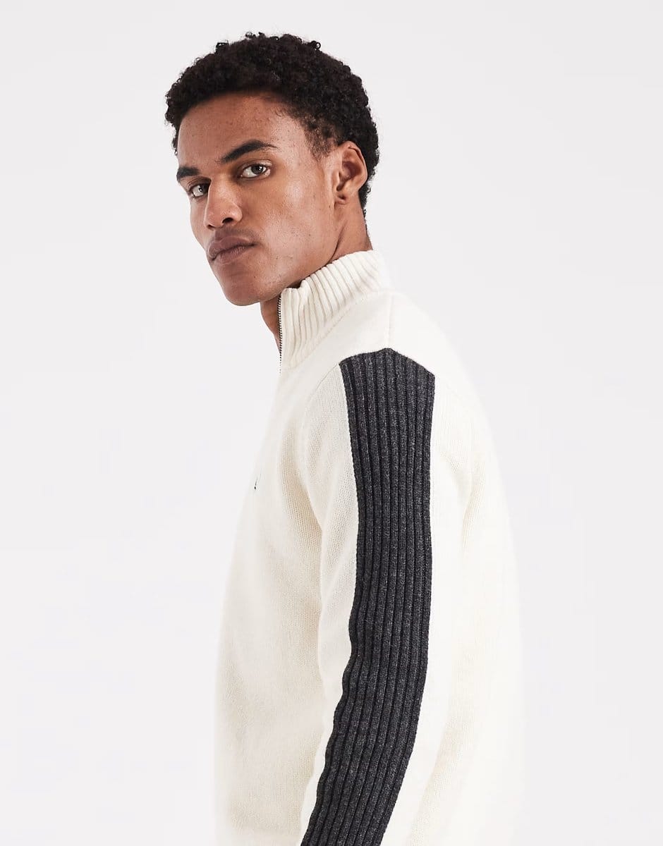 ASOS Fred Perry ribbed long sleeve zip through jumper in ecru - 4