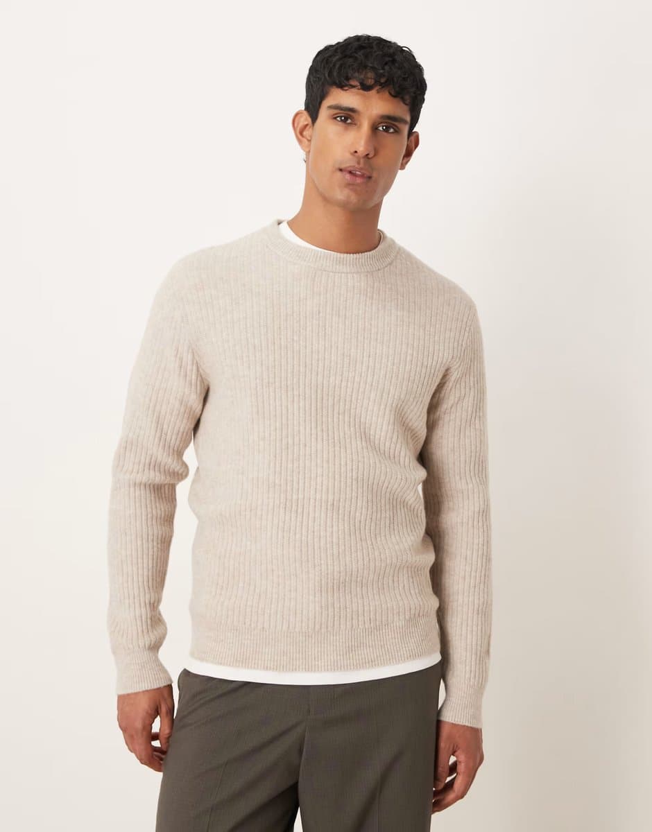 ASOS Mango classic relaxed fit ribbed jumper in ecru