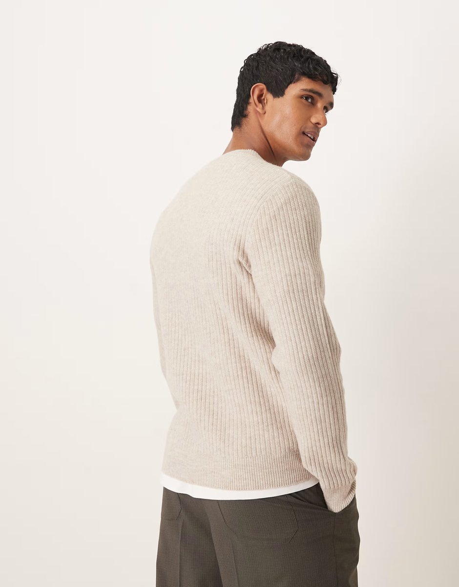 ASOS Mango classic relaxed fit ribbed jumper in ecru - 3