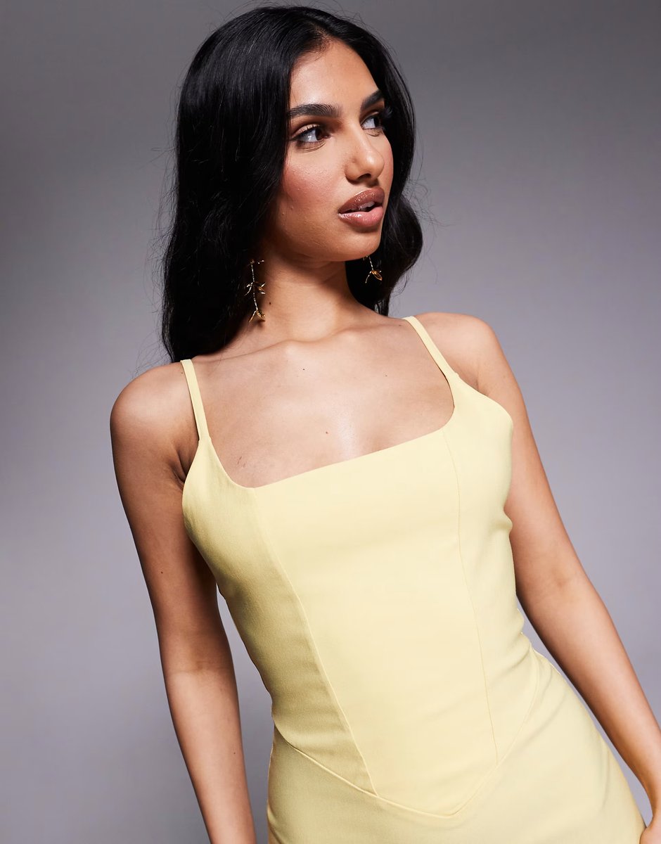 ASOS Vesper Corset detail bodycon midaxi dress in lemon - 4
