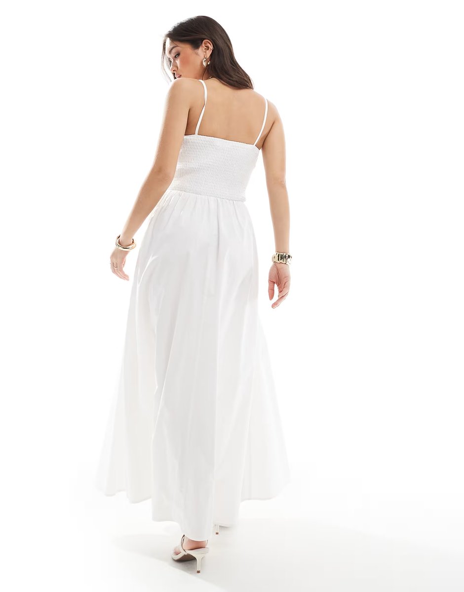 ASOS 4th & Reckless shirred cami v waist ruched skirt maxi dress in white - 3
