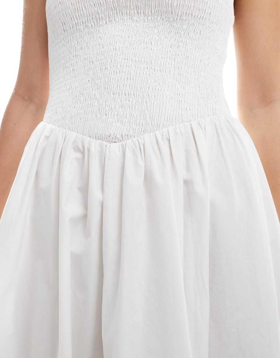 ASOS 4th & Reckless shirred cami v waist ruched skirt maxi dress in white - 4