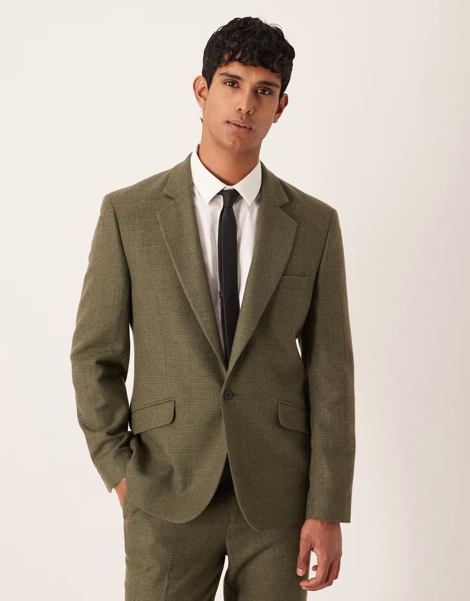 ASOS ASOS DESIGN slim suit jacket in dark green check