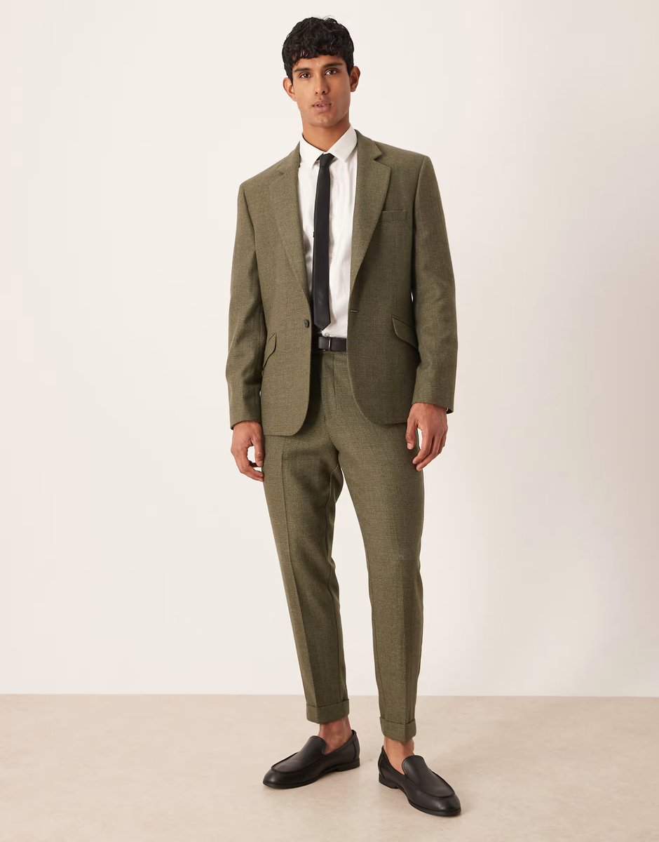 ASOS ASOS DESIGN slim suit jacket in dark green check - 2