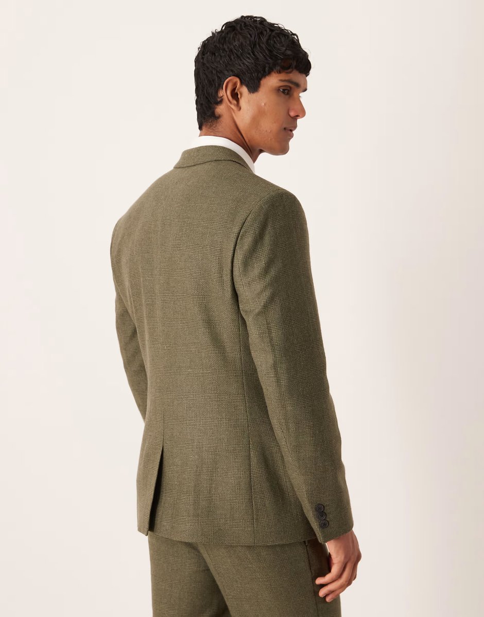 ASOS ASOS DESIGN slim suit jacket in dark green check - 3