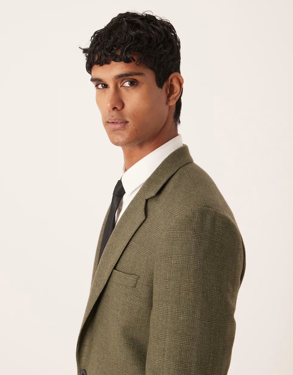 ASOS ASOS DESIGN slim suit jacket in dark green check - 4