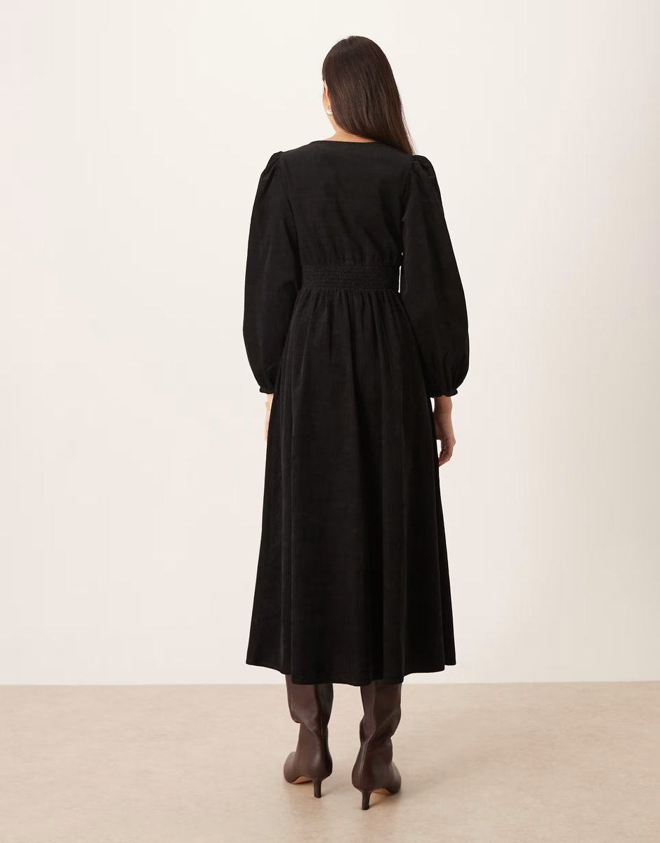 ASOS Nobody's Child Riley long sleeve cord midi dress in black - 3