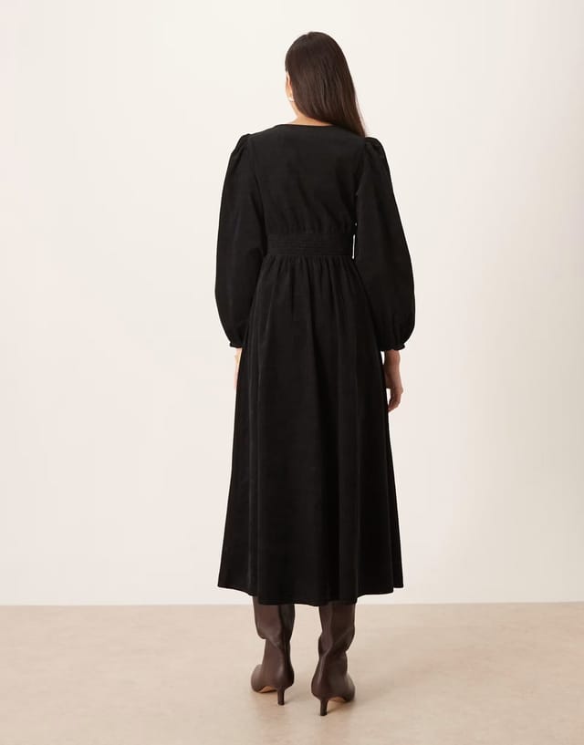 ASOS Nobody's Child Riley long sleeve cord midi dress in black - 3