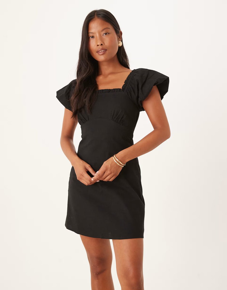 ASOS Nobody's Child Petite ramona flutter sleeve mini dress in black - 1