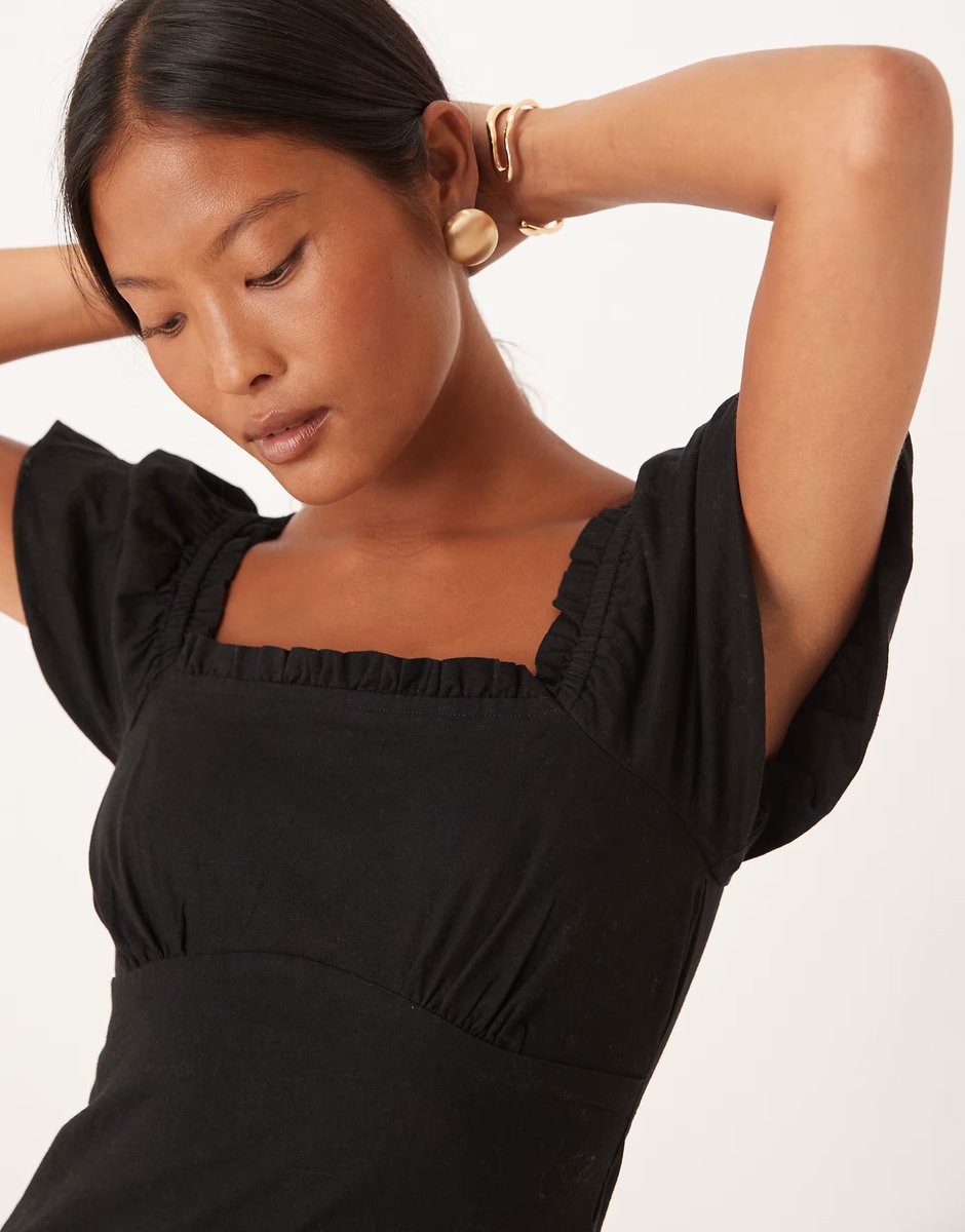 ASOS Nobody's Child Petite ramona flutter sleeve mini dress in black - 4