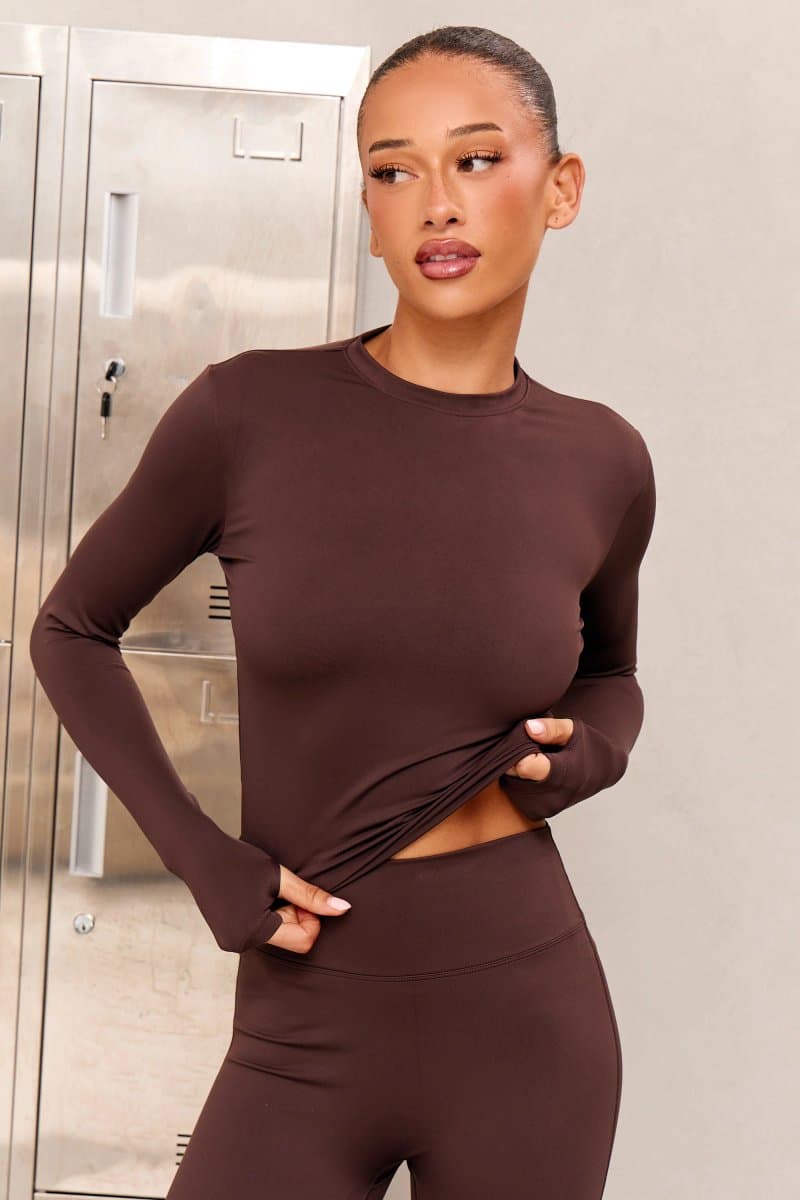Kaiia Kaiia Sculpt Bitter Chocolate Long Sleeve Fitted T-Shirt