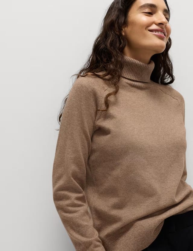 Marks & Spencer M&S Air-Yarn Roll Neck Jumper Hazelnut - 3
