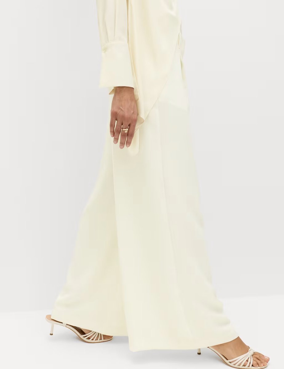 Marks & Spencer M&S Single Pleat Wide Leg Trousers Ivory - 2