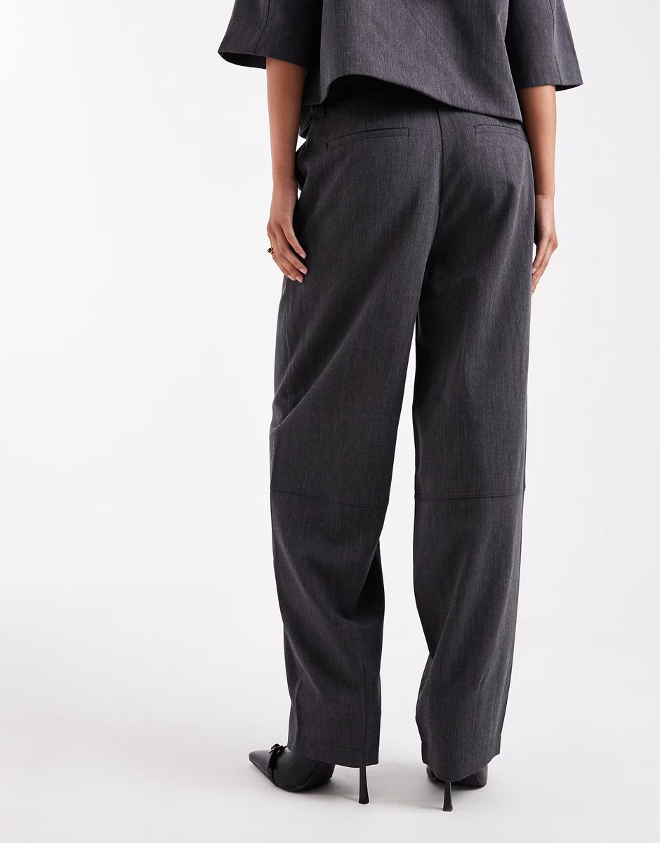 ASOS Object high waist wide leg trouser co-ord in dark grey melange - 3