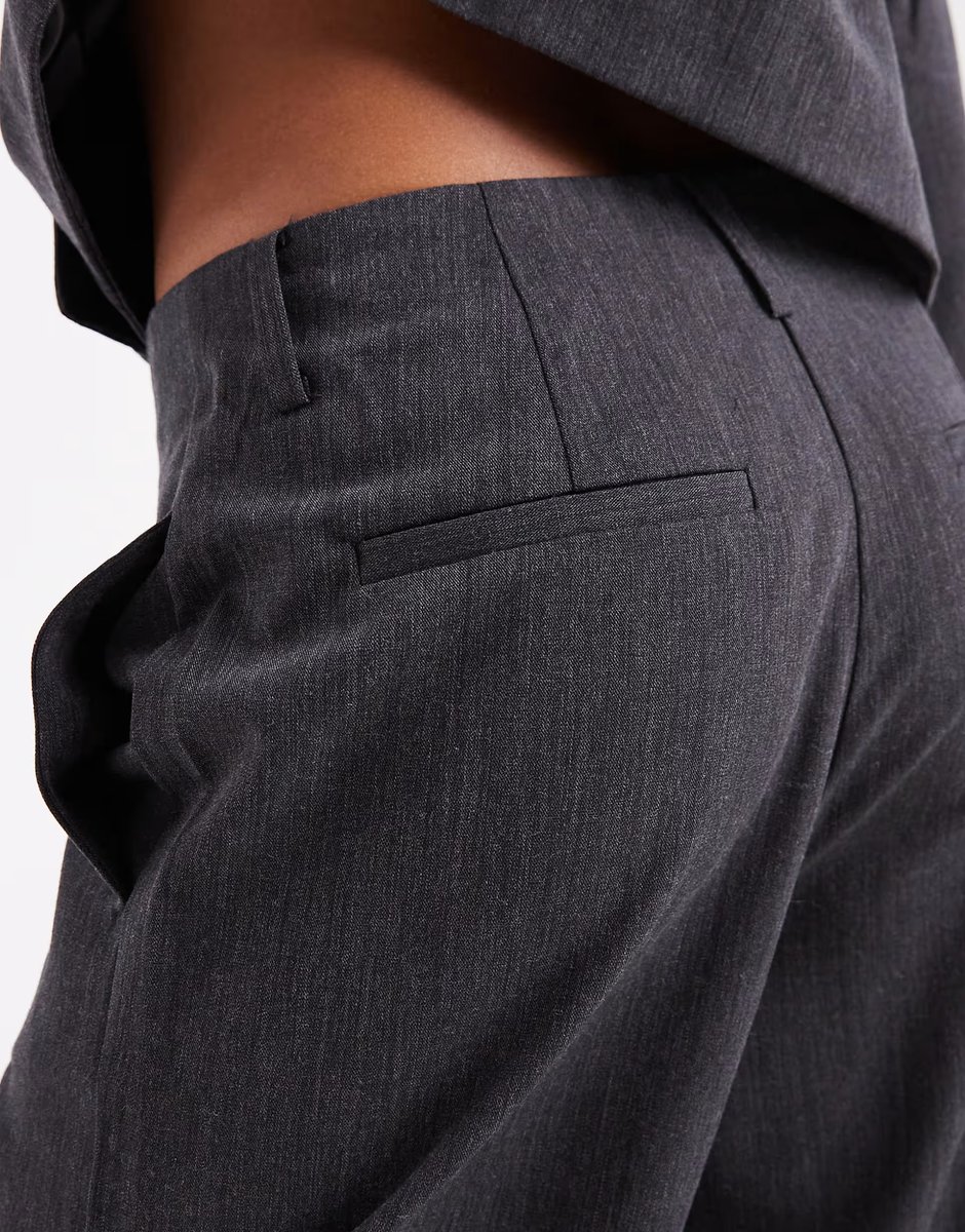 ASOS Object high waist wide leg trouser co-ord in dark grey melange - 4