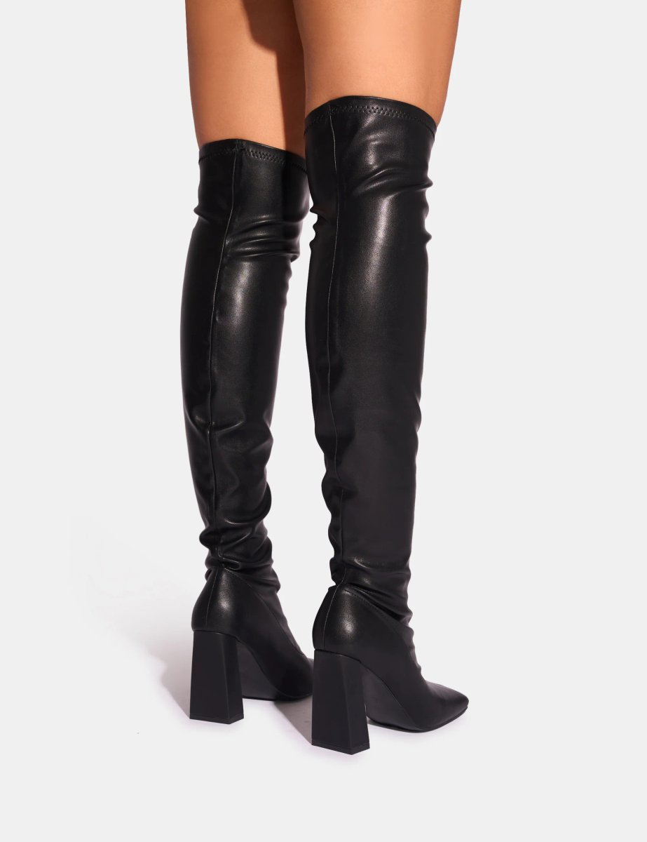 Public Desire Showoff Black Pu Block Heel Over the Knee Boot - 3