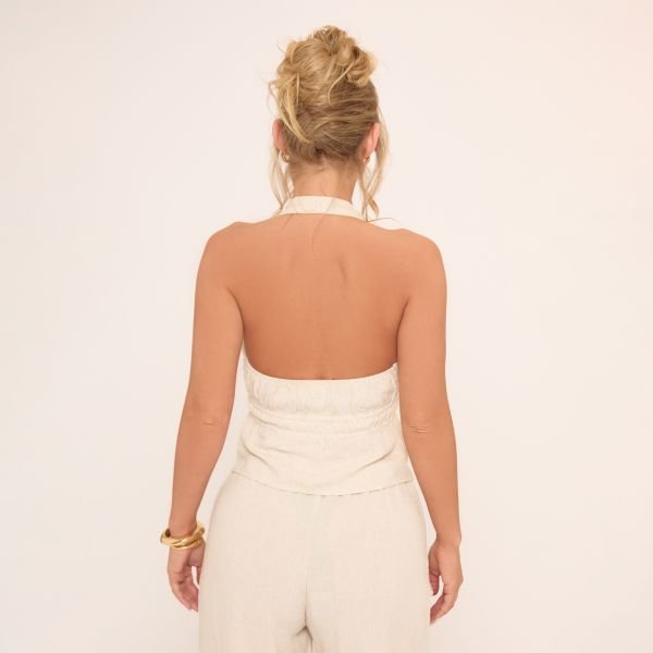 EGO Plunge Halterneck Top In Stone Linen, Women's Size UK 12 - 2