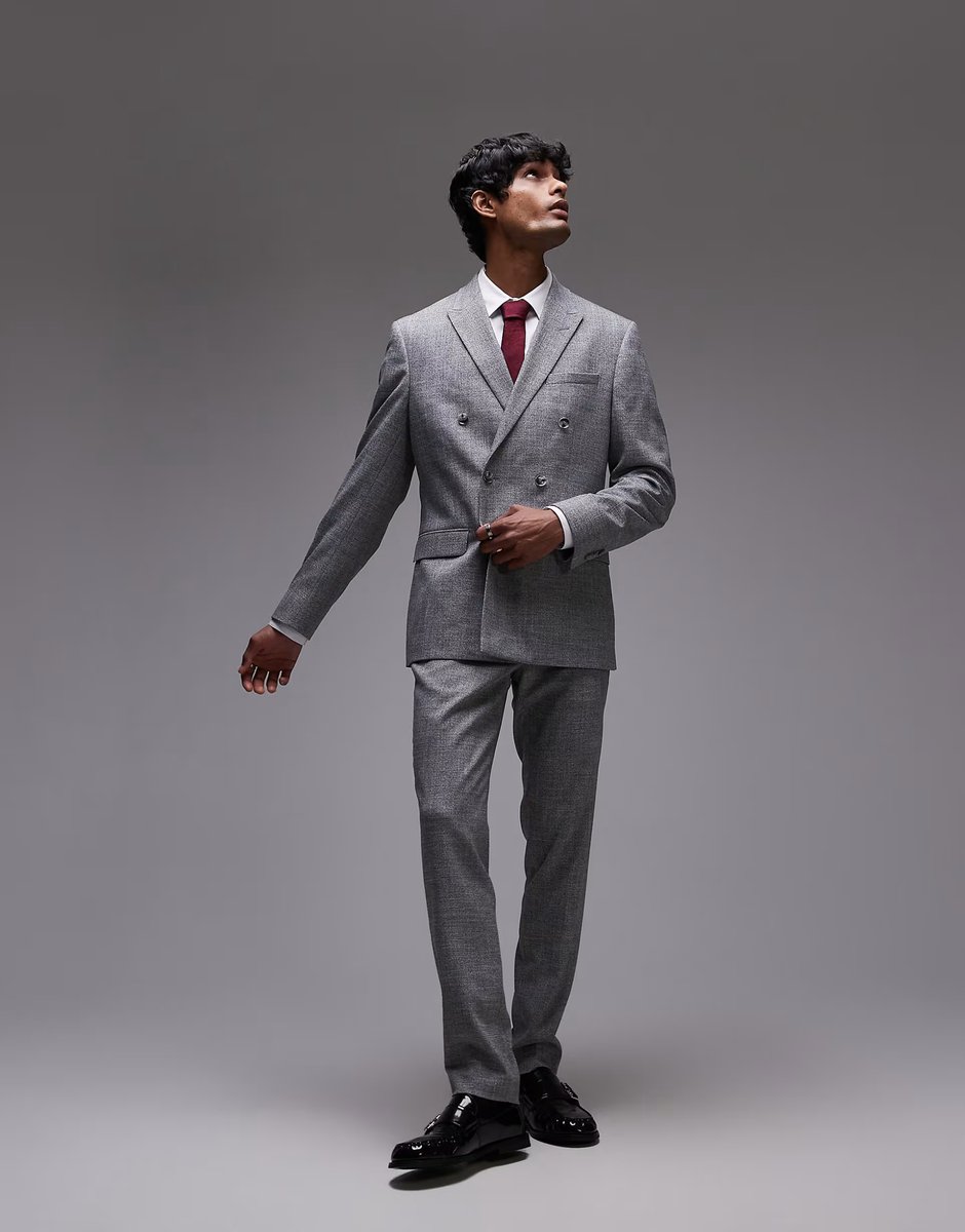 ASOS Topman skinny textured suit jacket in grey - 3