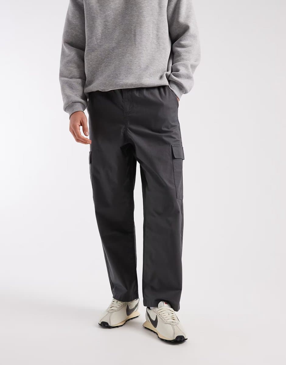 ASOS ASOS DESIGN relaxed tapered pull on cargos in black ripstop