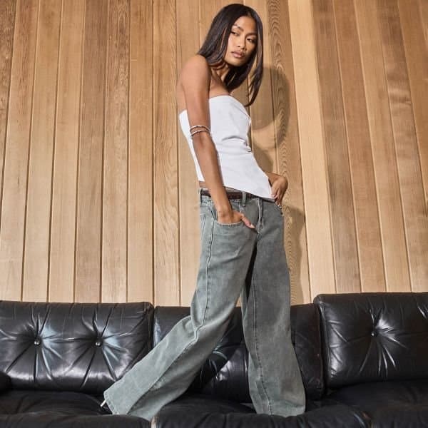 EGO EGO Khaki Low Rise Seam Detail Straight Leg Jeans