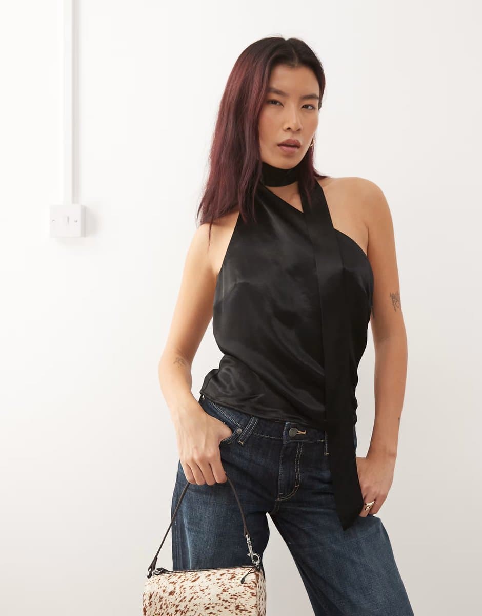 ASOS ASOS Collusion Satin Scarf Top in Black
