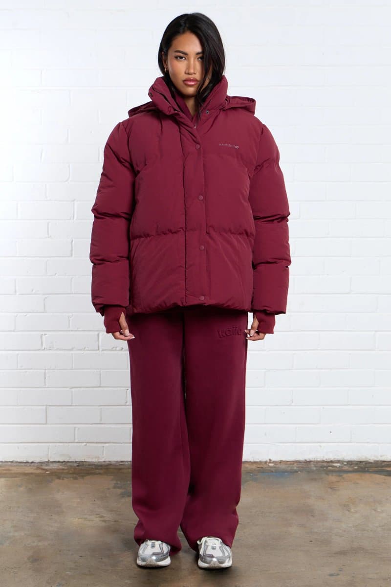 Kaiia Kaiia Studio Logo Oversized Puffer Coat Burgundy