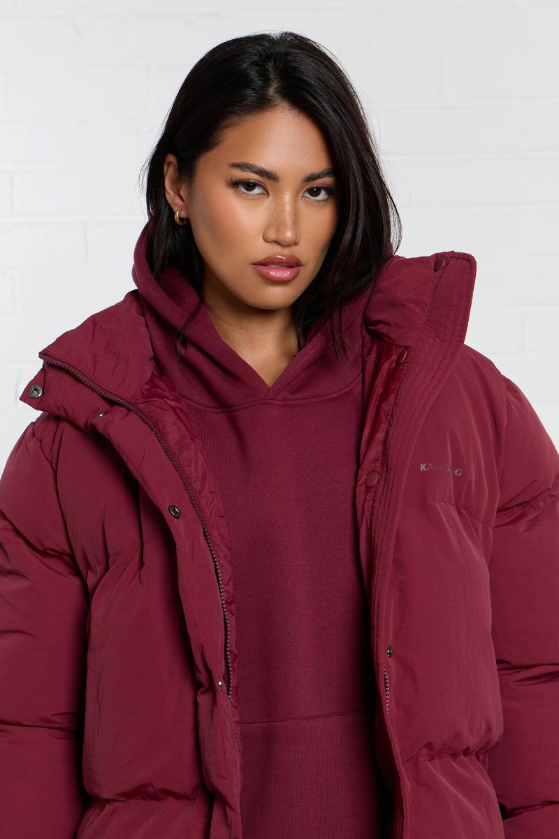 Kaiia Kaiia Studio Logo Oversized Puffer Coat Burgundy - 4
